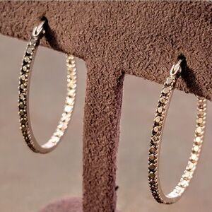 Sterling Inside Out 1 1/4" Hoop Oval Crystal Earrings